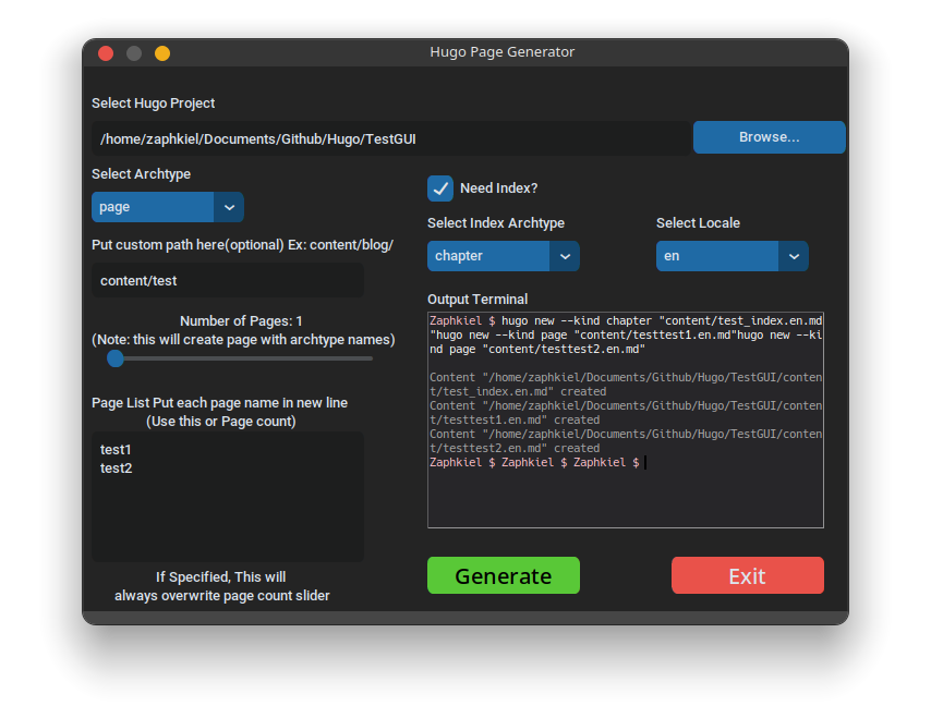 Hugo Page Generator